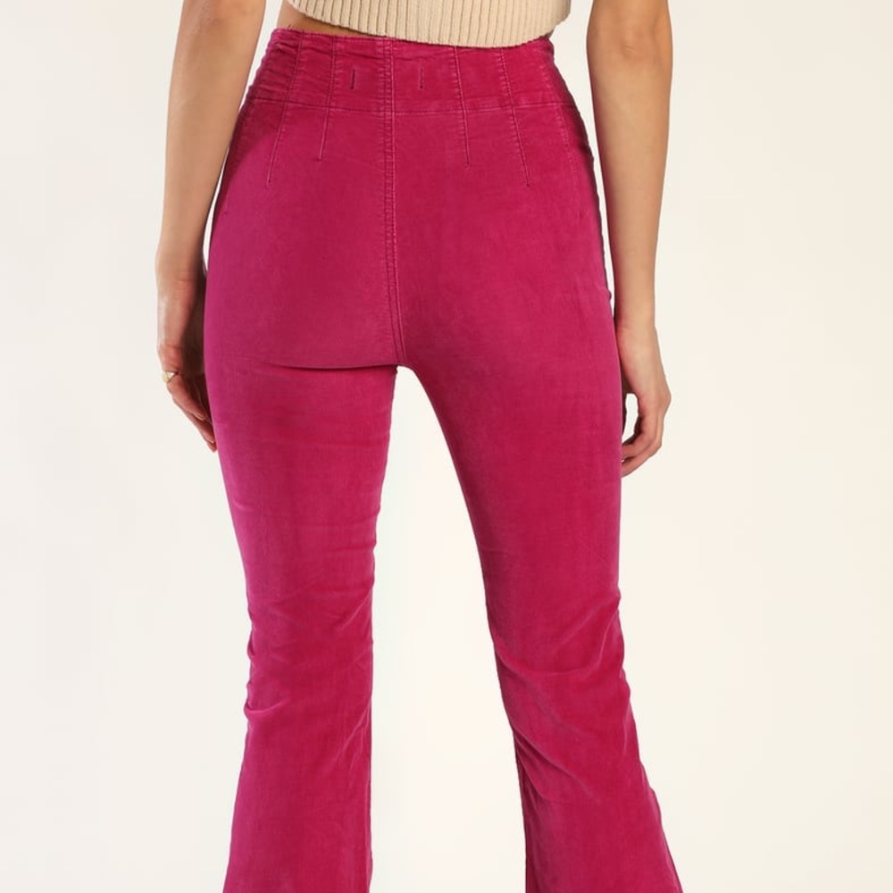 New Free People Jayde Magenta High Rise Flared Corduroy Pants - Picture 5 of 10